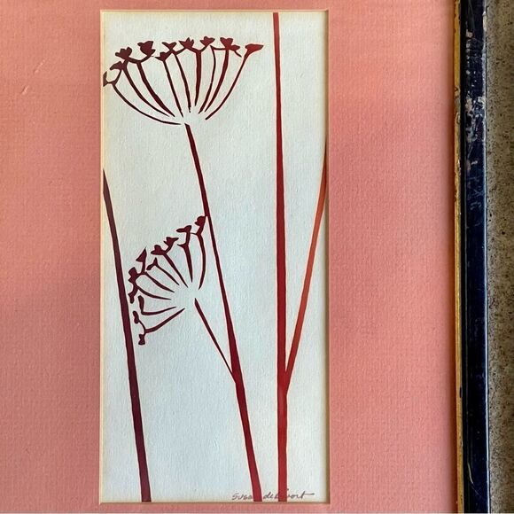 Vintage Artist Signed Watercolor Dragonfly Dandelion Flower Matted Framed Art - Picture 7 of 16